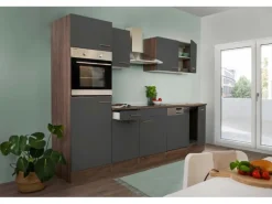 Respekta Küchenzeile ohne E-Geräte 280 cm Grau Seidengl.-Eiche York