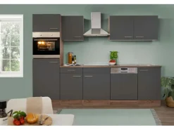 Respekta Küchenzeile ohne E-Geräte 280 cm Grau Seidengl.-Eiche York