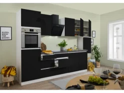 Respekta Küchenzeile ohne E-Geräte 320 cm Grifflos Schwarz Hochglanz-Weiß