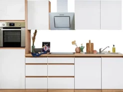 Respekta Küchenzeile ohne E-Geräte 280 cm Grifflos Weiß Hochglanz-Eiche Sägerau