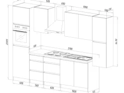 Respekta Küchenzeile ohne E-Geräte 320 cm Grifflos Schwarz Hochgl.-Eiche Sägerau