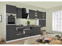 Respekta Küchenzeile ohne E-Geräte 380 cm Grifflos Grau Hochglanz-Weiß