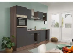 Respekta Küchenzeile ohne E-Geräte 270 cm Grau Seidengl.-Eiche York