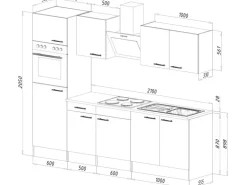 Respekta Küchenzeile ohne E-Geräte 270 cm Grau Seidengl.-Eiche York