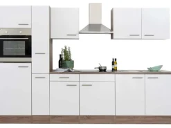 Respekta Küchenzeile ohne E-Geräte 300 cm Weiß Seidengl.-Eiche York