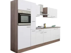 Respekta Küchenzeile ohne E-Geräte 300 cm Weiß Seidengl.-Eiche York