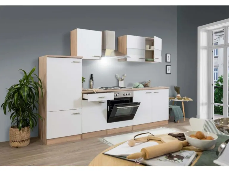 Respekta Küchenzeile ohne E-Geräte LBKB270ESW 270 cm Weiß-Eiche Sonoma Sägerau