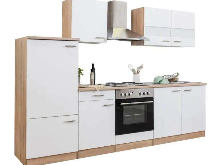 Respekta Küchenzeile ohne E-Geräte LBKB270ESW 270 cm Weiß-Eiche Sonoma Sägerau