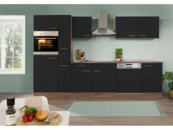 Respekta Küchenzeile ohne E-Geräte 310 cm Schwarz Seidengl.-Eiche York