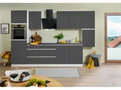 Respekta Küchenzeile ohne E-Geräte 320 cm Grifflos Grau Hochglanz-Weiß