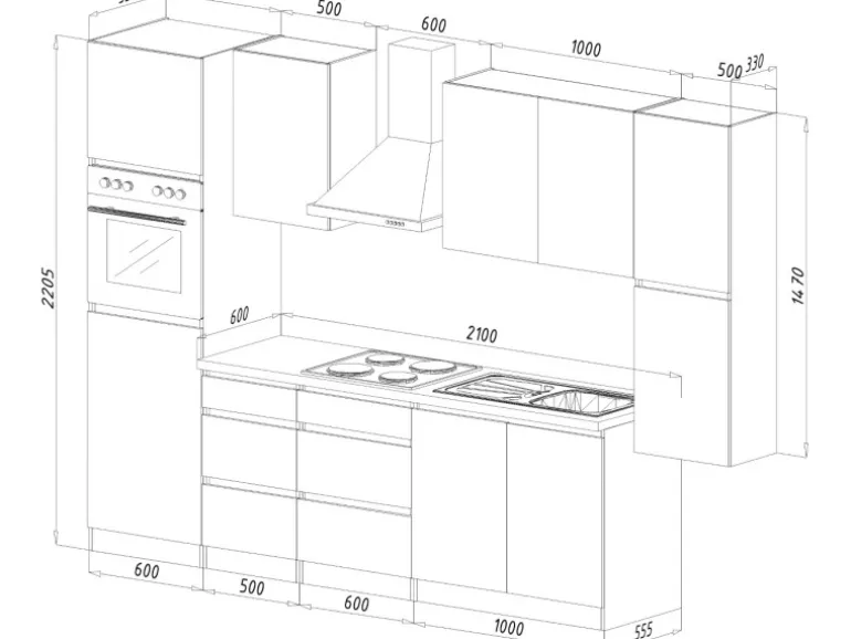 Respekta Küchenzeile ohne E-Geräte 320 cm Grifflos Grau Hochglanz-Weiß