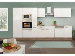 Respekta Küchenzeile ohne E-Geräte 370 cm Weiß Seidengl.-Eiche York