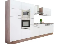 Respekta Küchenzeile ohne E-Geräte 370 cm Weiß Seidengl.-Eiche York