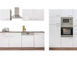 Respekta Küchenzeile ohne E-Geräte 370 cm Weiß Seidengl.-Eiche York