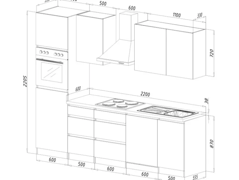 Respekta Küchenzeile ohne E-Geräte 280 cm Grifflos Grau Hochglanz-Weiß