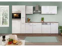 Respekta Küchenzeile ohne E-Geräte 310 cm Weiß Seidengl.-Eiche York