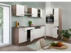 Respekta Küchenzeile ohne E-Geräte 310 cm Weiß Seidengl.-Eiche York