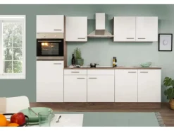 Respekta Küchenzeile ohne E-Geräte 270 cm Weiß Seidengl.-Eiche York