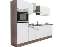 Respekta Küchenzeile ohne E-Geräte 270 cm Weiß Seidengl.-Eiche York