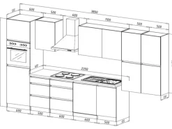 Respekta Küchenzeile ohne E-Geräte 380 cm Grifflos Schwarz Hochgl.-Eiche Sägerau