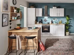 Respekta Landhaus Küchenzeile Anton 280 cm mit Kücheninsel Lärche Weiß