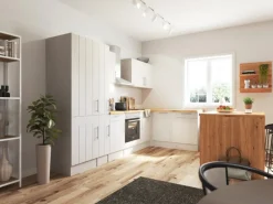 Respekta Landhaus Winkelküche Anton 310 x 172 cm mit Kücheninsel Lärche Weiß