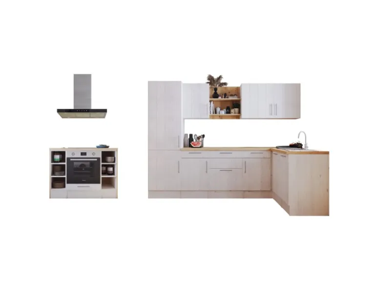 Respekta Landhaus Winkelküche/ Inselküche Anton 280 x 172 cm Lärche Weiß