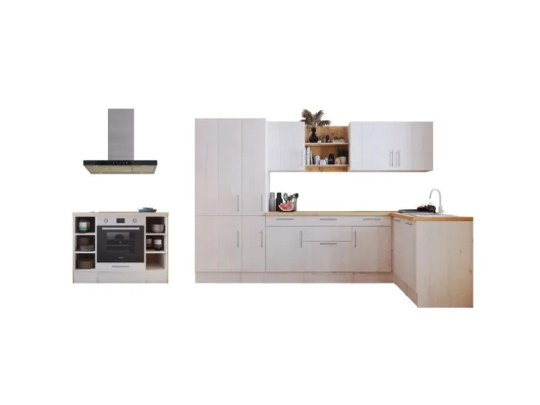 Respekta Landhaus Winkelküche/ Inselküche Anton 310 x 172 cm Lärche Weiß