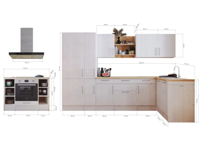 Respekta Landhaus Winkelküche/ Inselküche Anton 310 x 172 cm Lärche Weiß
