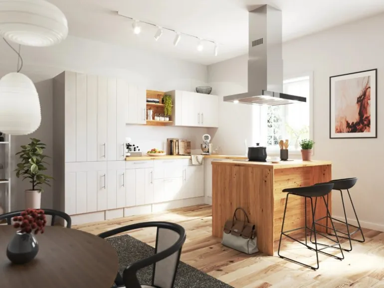 Respekta Landhaus Winkelküche/ Inselküche Anton 310 x 172 cm Lärche Weiß