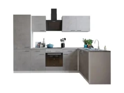 Respekta L-Küchenblock Malia 280 cm Beton Fronten inkl. Kühl-/Gefrierkombination