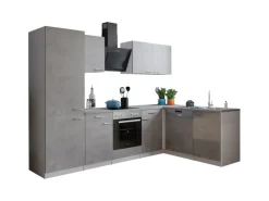 Respekta L-Küchenblock Malia 280 cm Beton Fronten inkl. Kühl-/Gefrierkombination