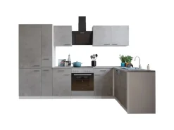 Respekta L-Küchenblock Malia 310 cm Beton Fronten inkl. Kühl-/Gefrierkombination