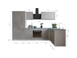 Respekta L-Küchenblock Malia 310 cm Beton Fronten inkl. Kühl-/Gefrierkombination