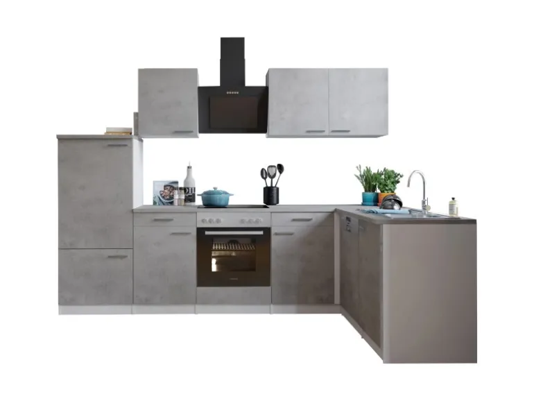 Respekta L-Küchenblock Malia mit E-Geräten 280 cm Beton Fronten