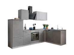 Respekta L-Küchenblock Malia mit E-Geräten 280 cm Beton Fronten