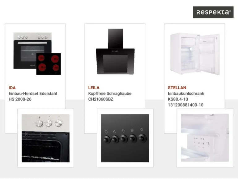 Respekta L-Küchenblock Malia mit E-Geräten 280 cm Beton Fronten