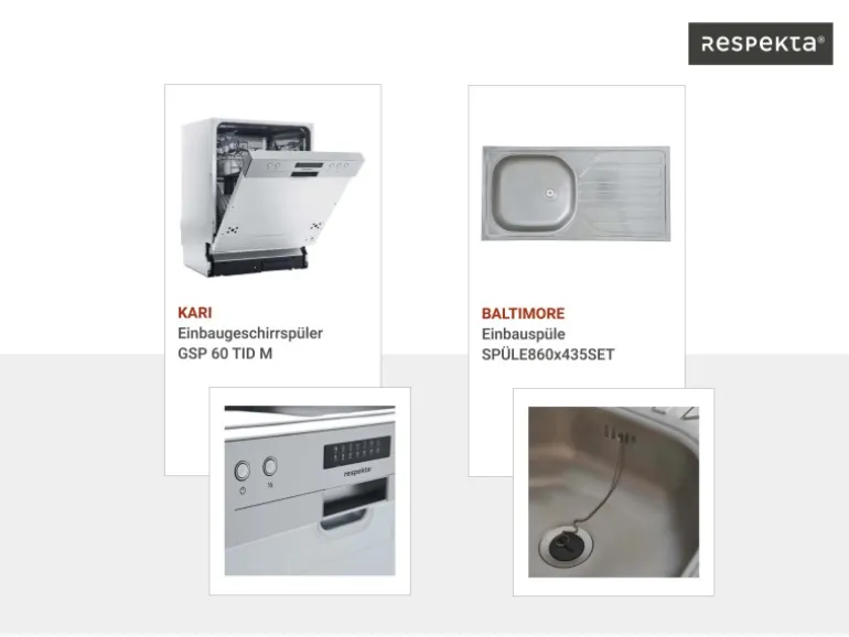 Respekta L-Küchenblock Malia mit E-Geräten 280 cm Beton Fronten