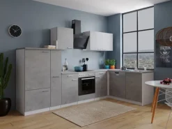Respekta L-Küchenblock Malia mit E-Geräten 310 cm Beton Fronten