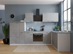 Respekta L-Küchenblock Malia mit E-Geräten 310 cm Beton Fronten