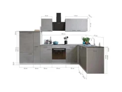 Respekta L-Küchenblock Malia mit E-Geräten 310 cm Beton Fronten