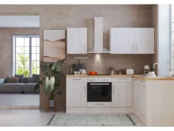 Respekta L-Küchenzeile Anton LBBERPL220LHWC ohne E-Geräte 220 cm Lärche Weiß