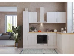 Respekta L-Küchenzeile Anton LBBERPL250LHWC ohne E-Geräte 250 cm Lärche Weiß