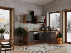 Respekta L-Küchenzeile Hilde LBBEKBL220EGC ohne E-Geräte 220 cm Grau