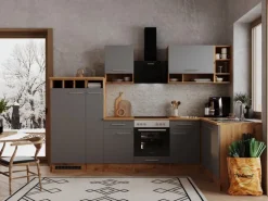 Respekta L-Küchenzeile Hilde LBBEKBL310EGC ohne E-Geräte 310 cm Grau