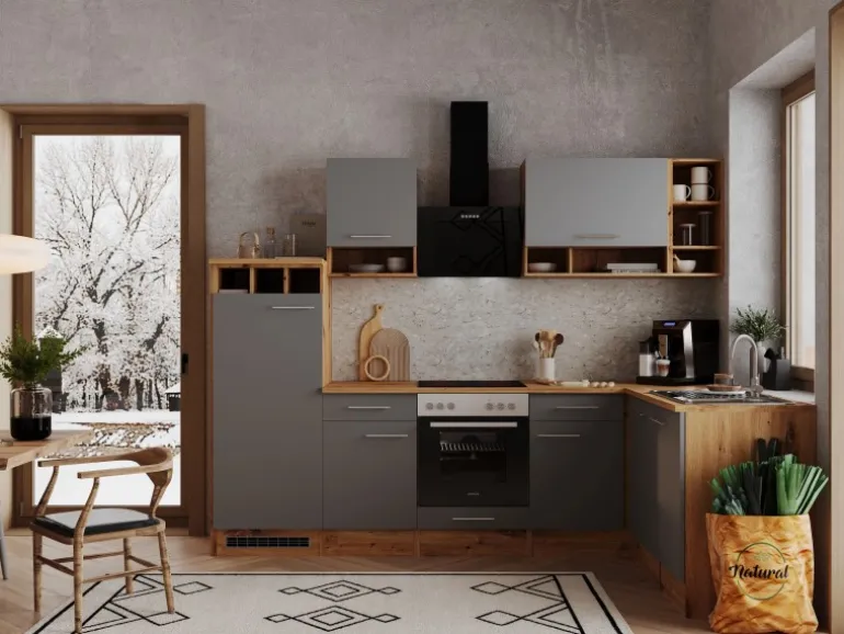 Respekta L-Küchenzeile Hilde LBBEKBL280EGC ohne E-Geräte 280 cm Grau