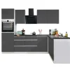 Respekta L-Küchenzeile Lorena ohne E-Geräte 280 cm Grau Hochglanz