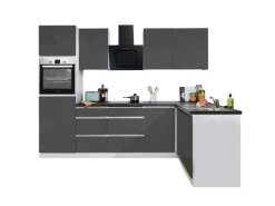 Respekta L-Küchenzeile Lorena ohne E-Geräte 280 cm Grau Hochglanz