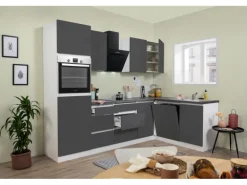 Respekta L-Küchenzeile Lorena ohne E-Geräte 280 cm Grau Hochglanz