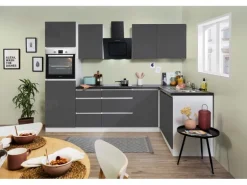 Respekta L-Küchenzeile Lorena ohne E-Geräte 280 cm Grau Hochglanz